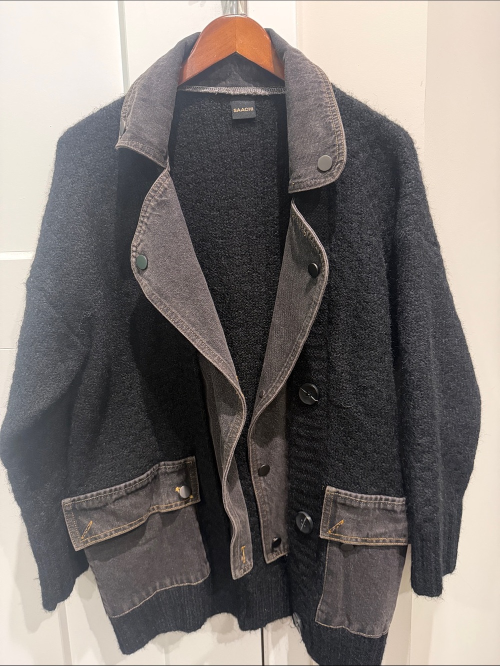 SAACHI Black Knit Jacket with Charcoal Trim